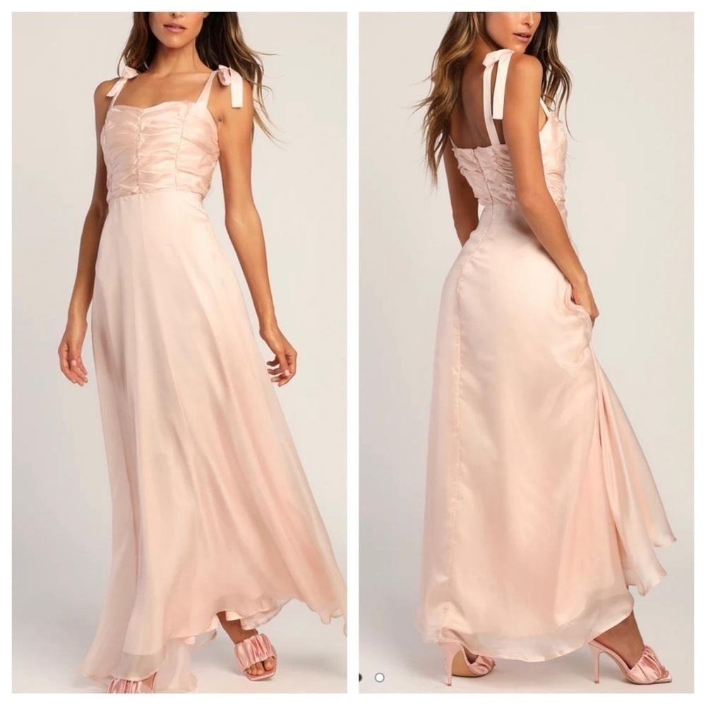 New! Best Memories Blush Organza Tie-Strap Maxi Dress 18766